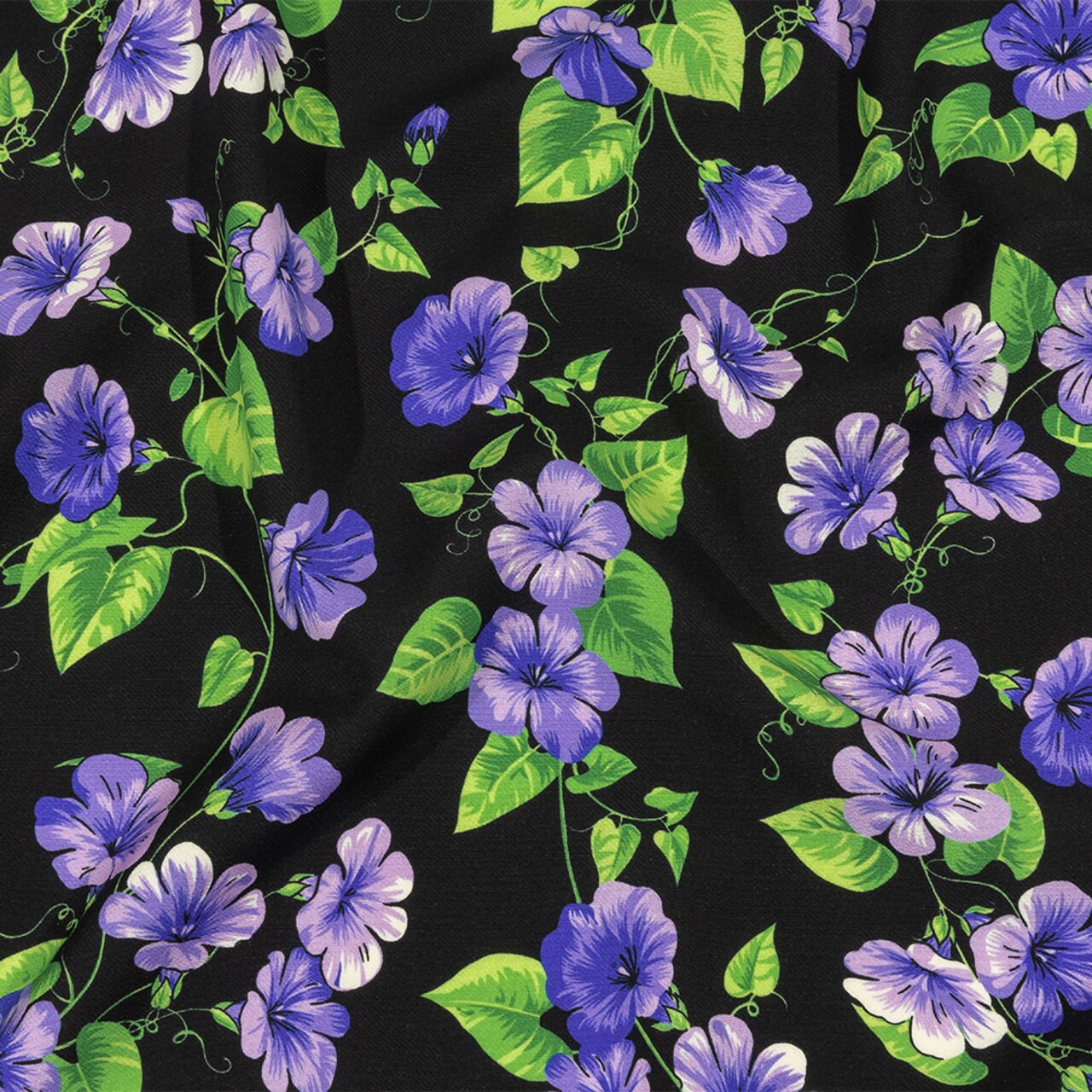 1 Yard Italian Purple Vibrant Green and Black Violets Virgin Wool Twill